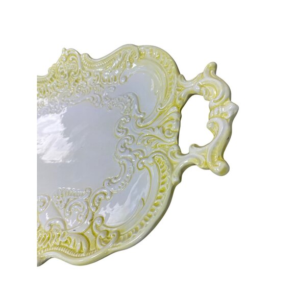 Italian Made Glazed Ceramic Yellow white ornate Farm Serve tray SKU 9596 - Picture 3 of 10